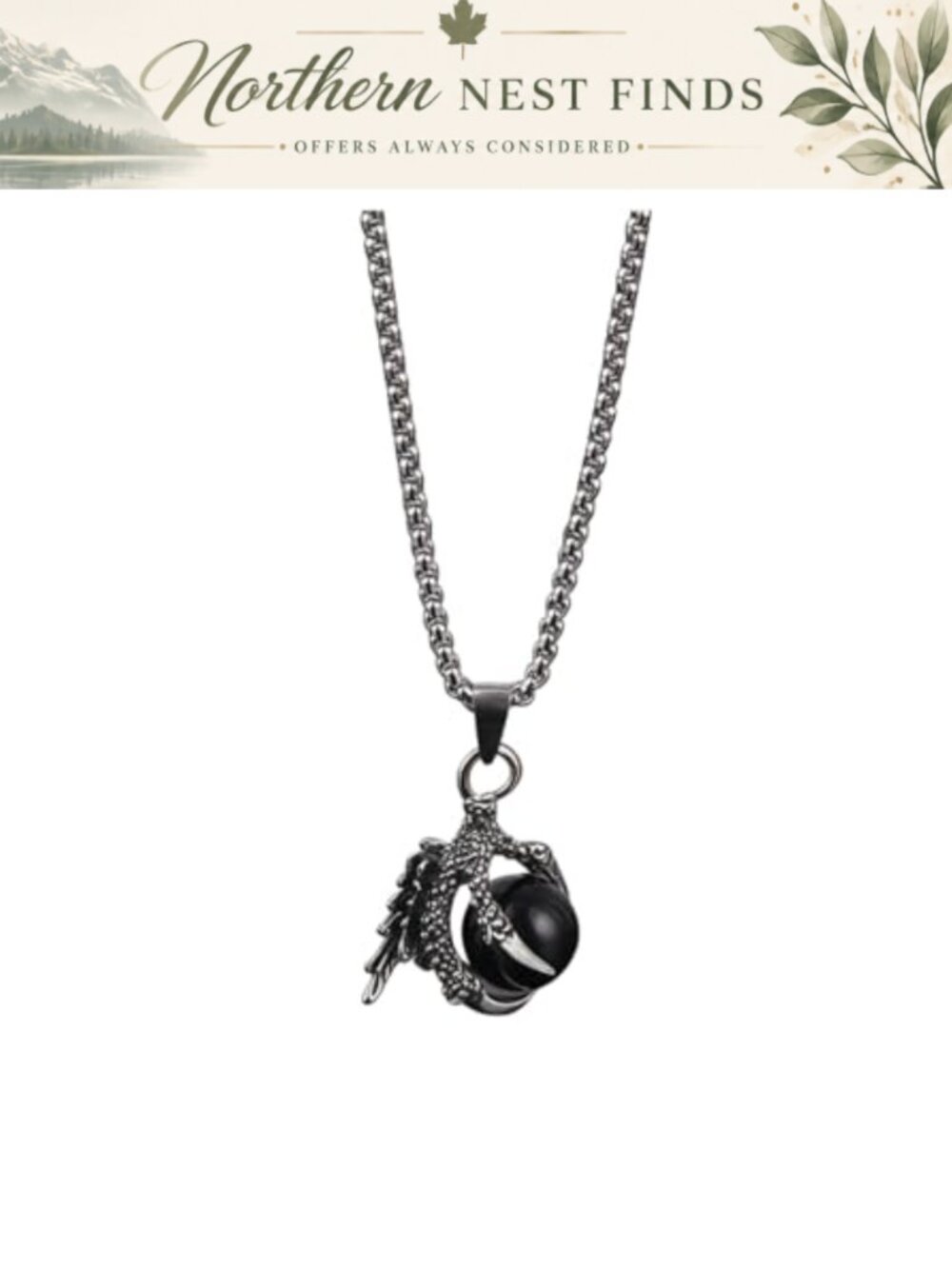 Dragon Claw Necklace Stainless Steel Crystal Ball Pendant Gothic Punk